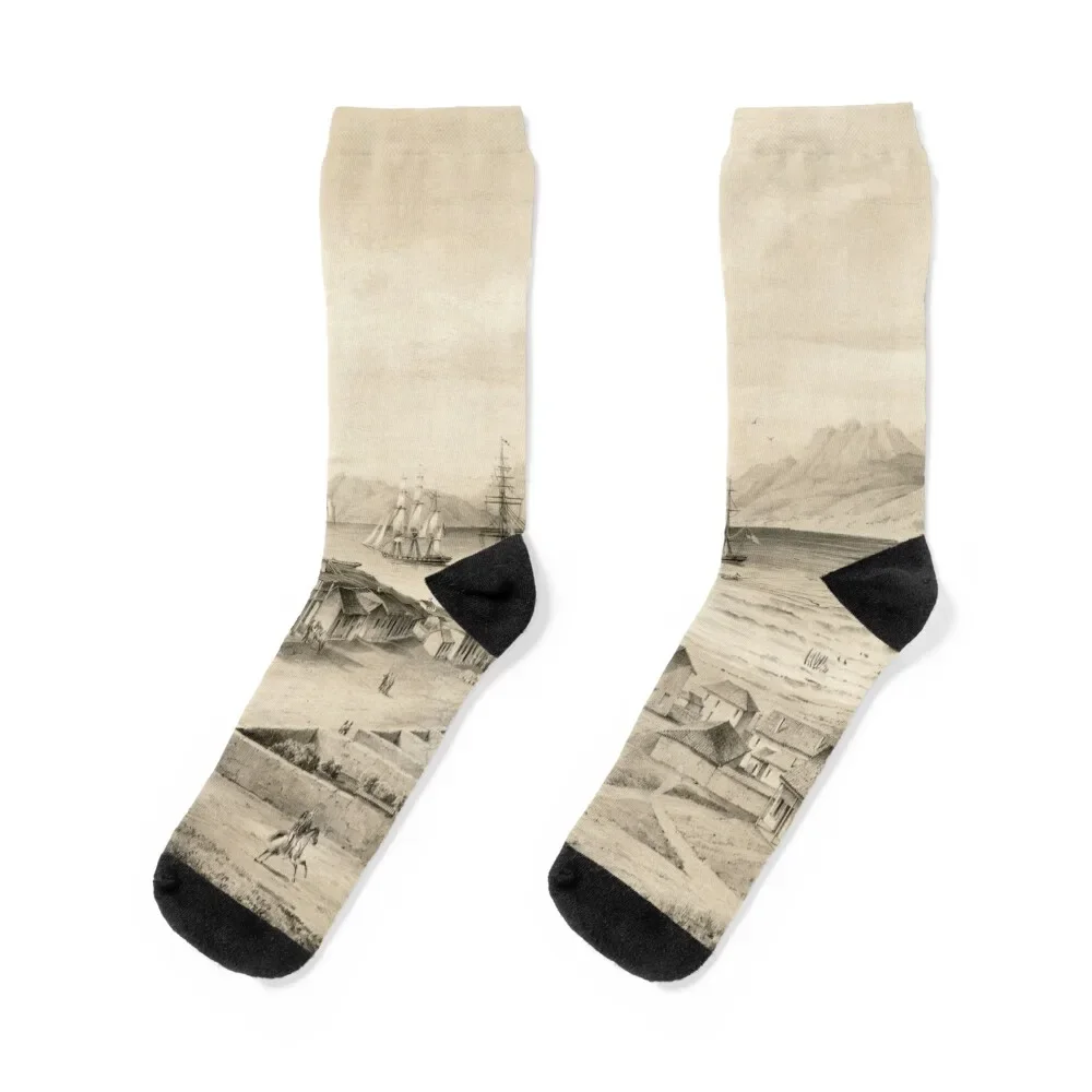 Old Monterey CA Map (1850) Vintage Language Capital of the World California Atlas Socks Rugby winter Socks For Girls Men's