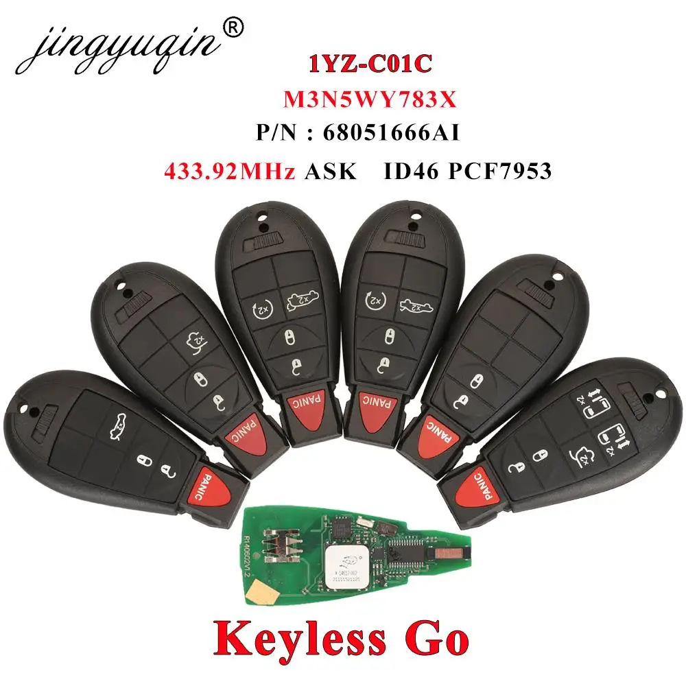 

jingyuqin 433Mhz ID46 Remote Car keyless Go For Jeep Grand Cherokee Chrysler Town & Country 300 Dodge Caravan 1YZ-C01C Smart key