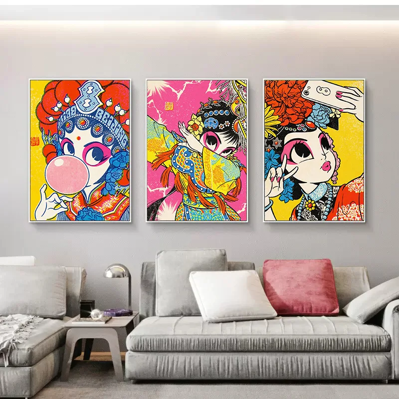 Cartoon Pop Opera Poster Print Canvas Painting Chinese Culture Kawaii Wall Art For Modern Living Room Home Decor Cuadros