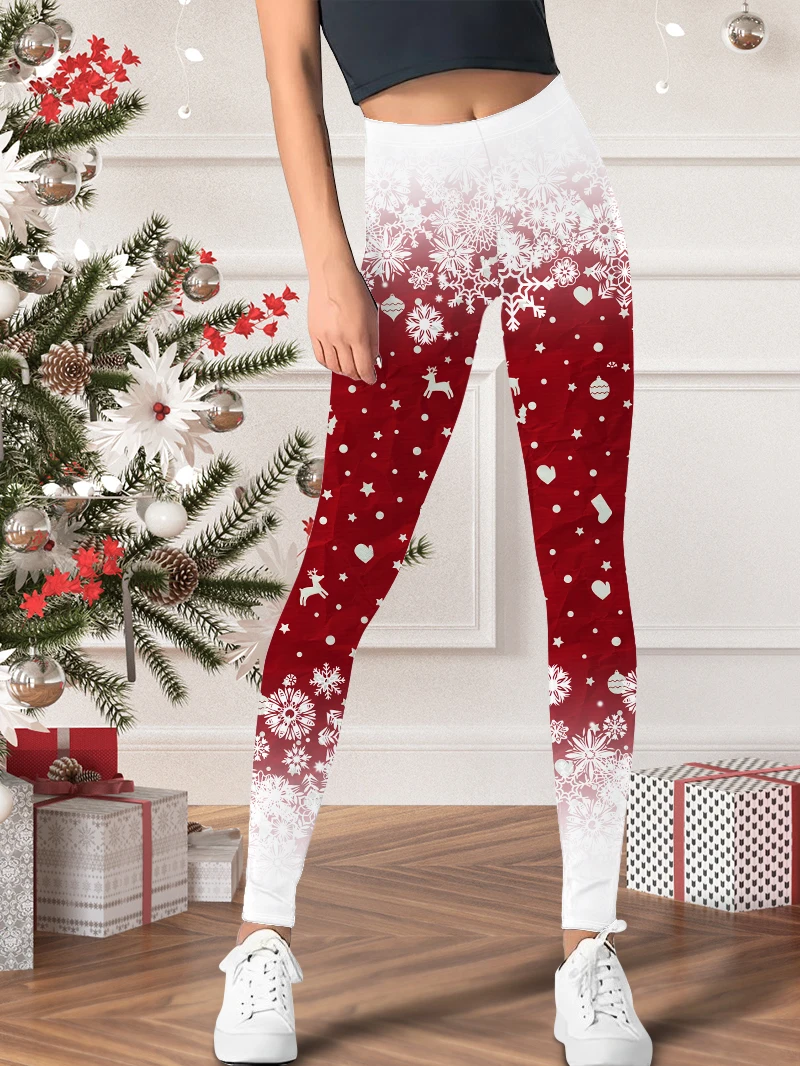 Women's home daily Christmas atmosphere leggings Y2K daily fun holiday pattern printed leggings