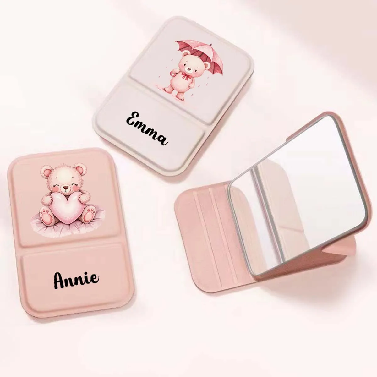Customized Double-sided Folding Makeup Mirror Double-sided enlarged PU leather High Beauty PU Makeup Mirror as a Gift for Girls