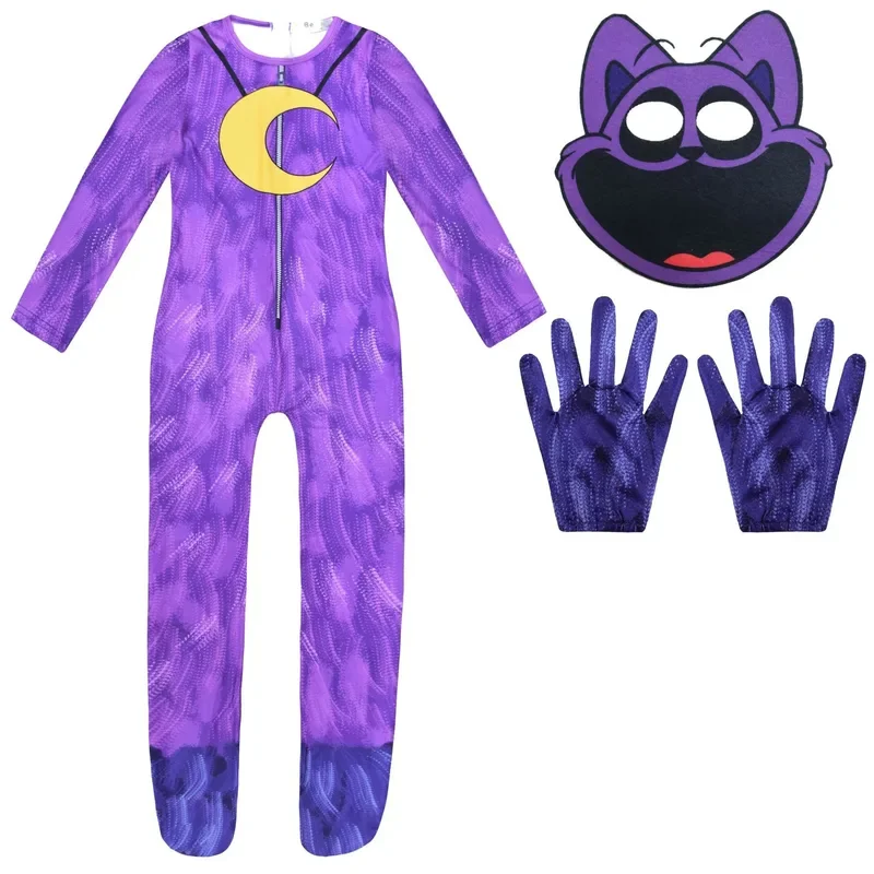 Smiling Critters Cat Cosplay Costume Aminal Smiling Critters purple cat Catnap Bodysuit Jumpsuit Boys Girls Halloween Costume