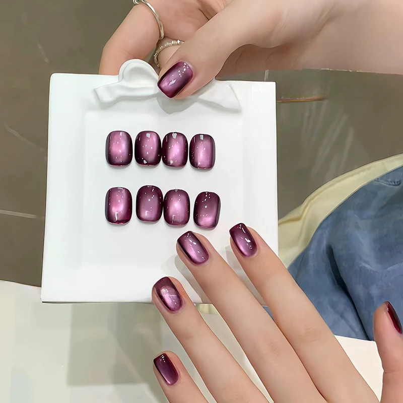 10ML 1-6PCS Water Light Purple Glass Bead Cat Eye Magnet Gel Nail Polish Nail Supplies Purple Black Cat Eye Nail Polish