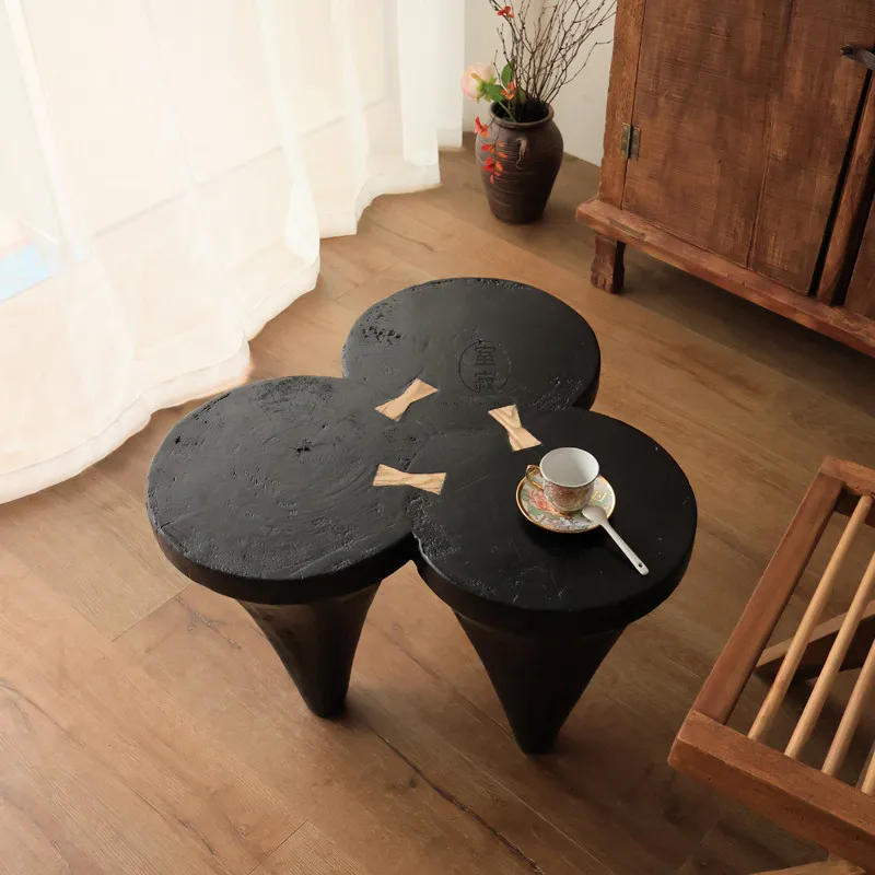Wabi-sabi Edge Natural Shape Handmade Cloud - Like Solid Wood Durable Coffee Table Tea Table for Living Room
