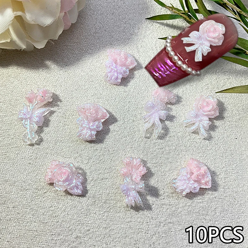 

10pcs Resin Jelly Ribbon Bows 3D Luminous Night Lights Charms Accessory Nail Art Decoration Crystal Manicure Jewelry