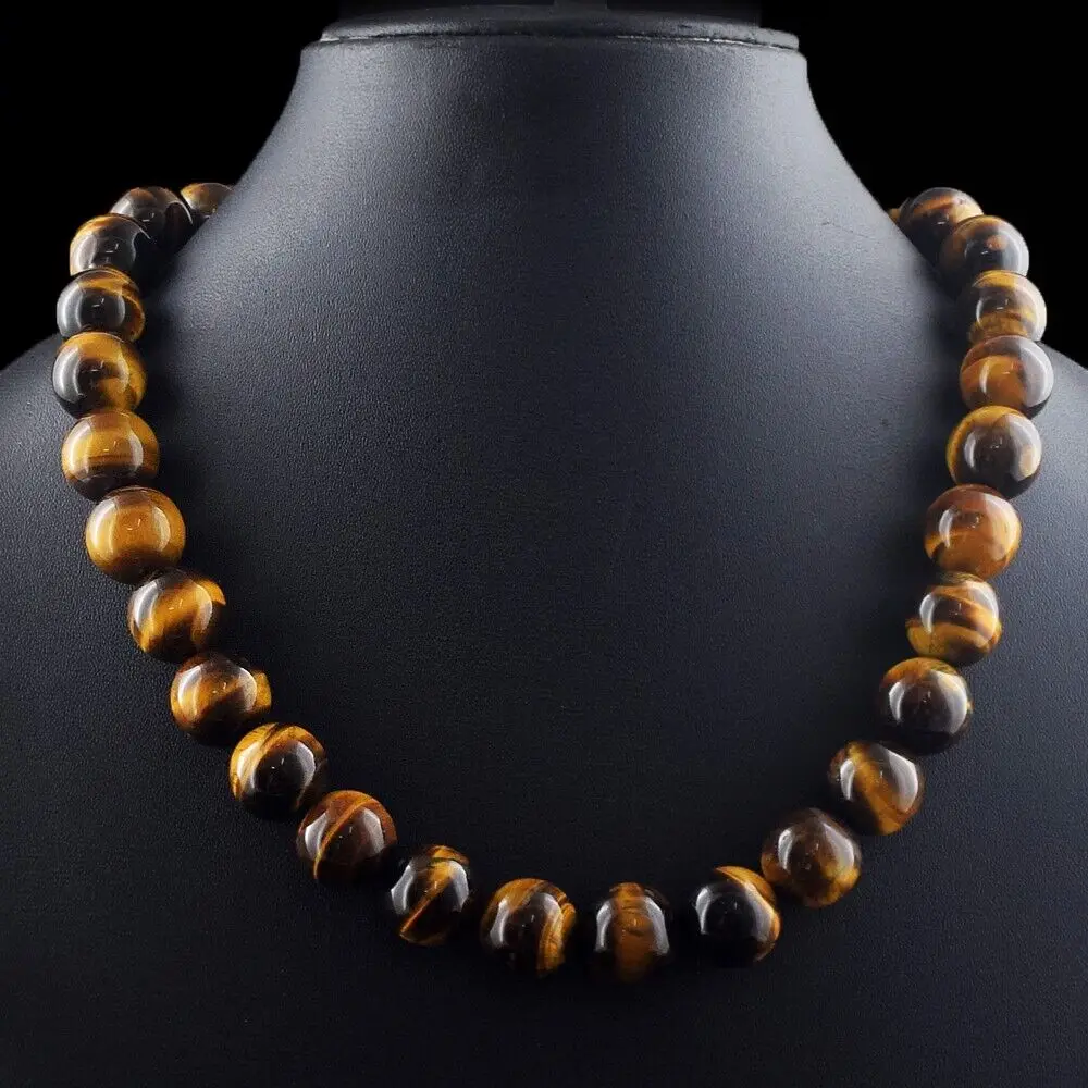 

Awesome Golden Tiger Eye 12mm 18 Inches Beaded Elegant Necklace