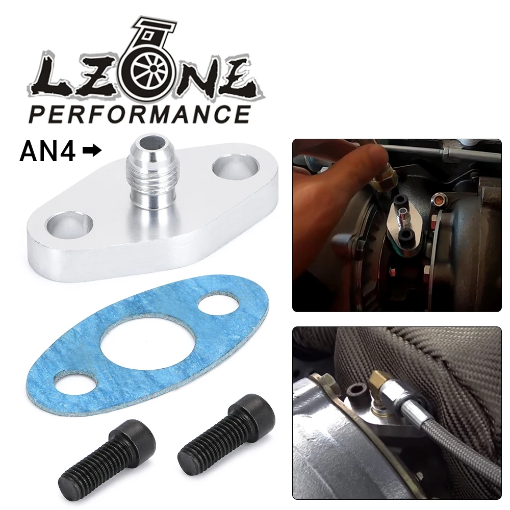 LZONE - AN4 Male Turbo Oil Feed Inlet Flange Adapter Kit w/Gasket For T3 T4 T04 T04B T04E JR-OFG31