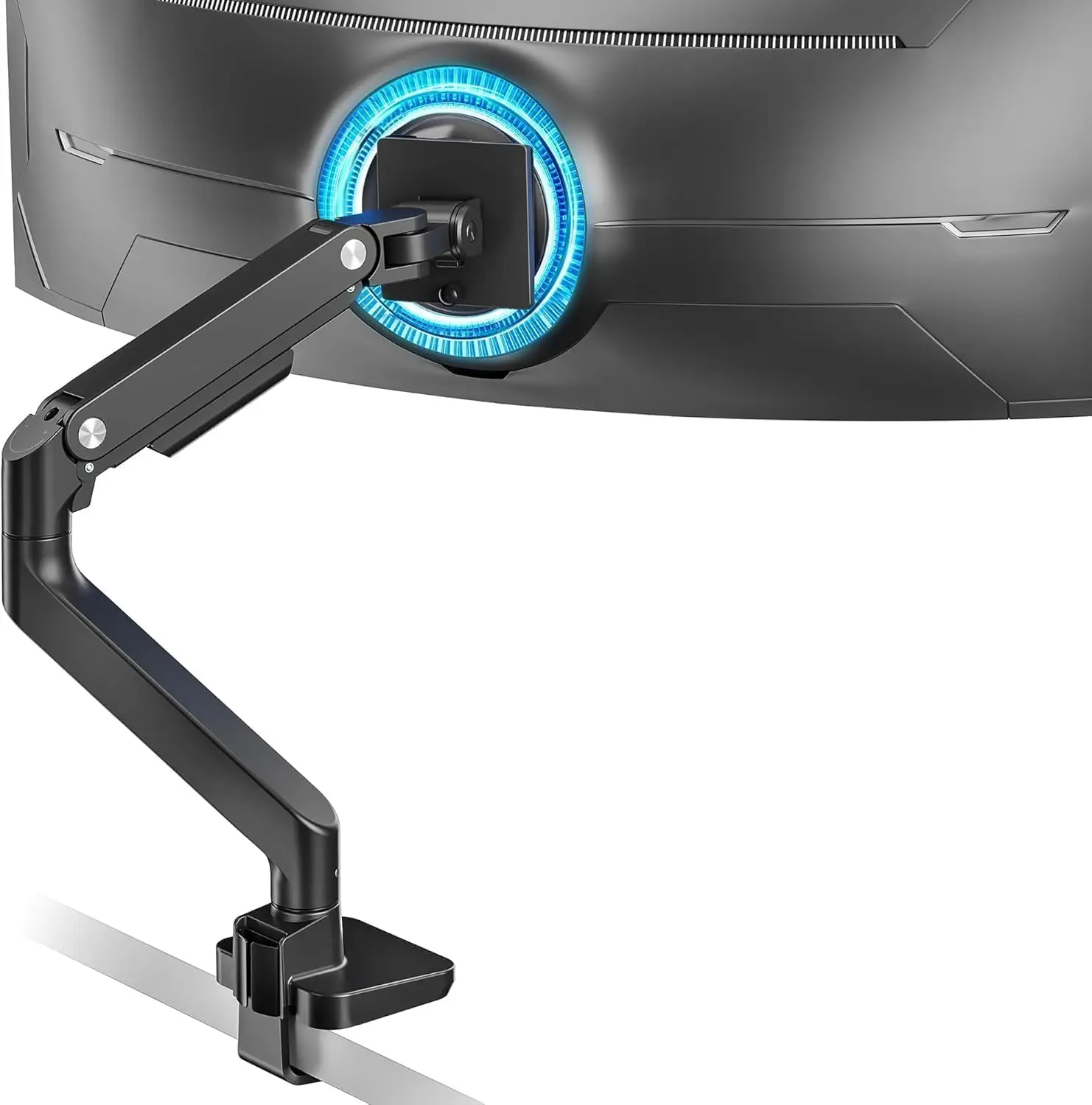 Ultrawide Monitor Arm for 17-49 Inch Heavy Duty Curved Screen, Holds 44 Lbs, Adjustable Gas Spring Desk Mount with C Clamp, Grommet Base, 75/100 VESA, Black