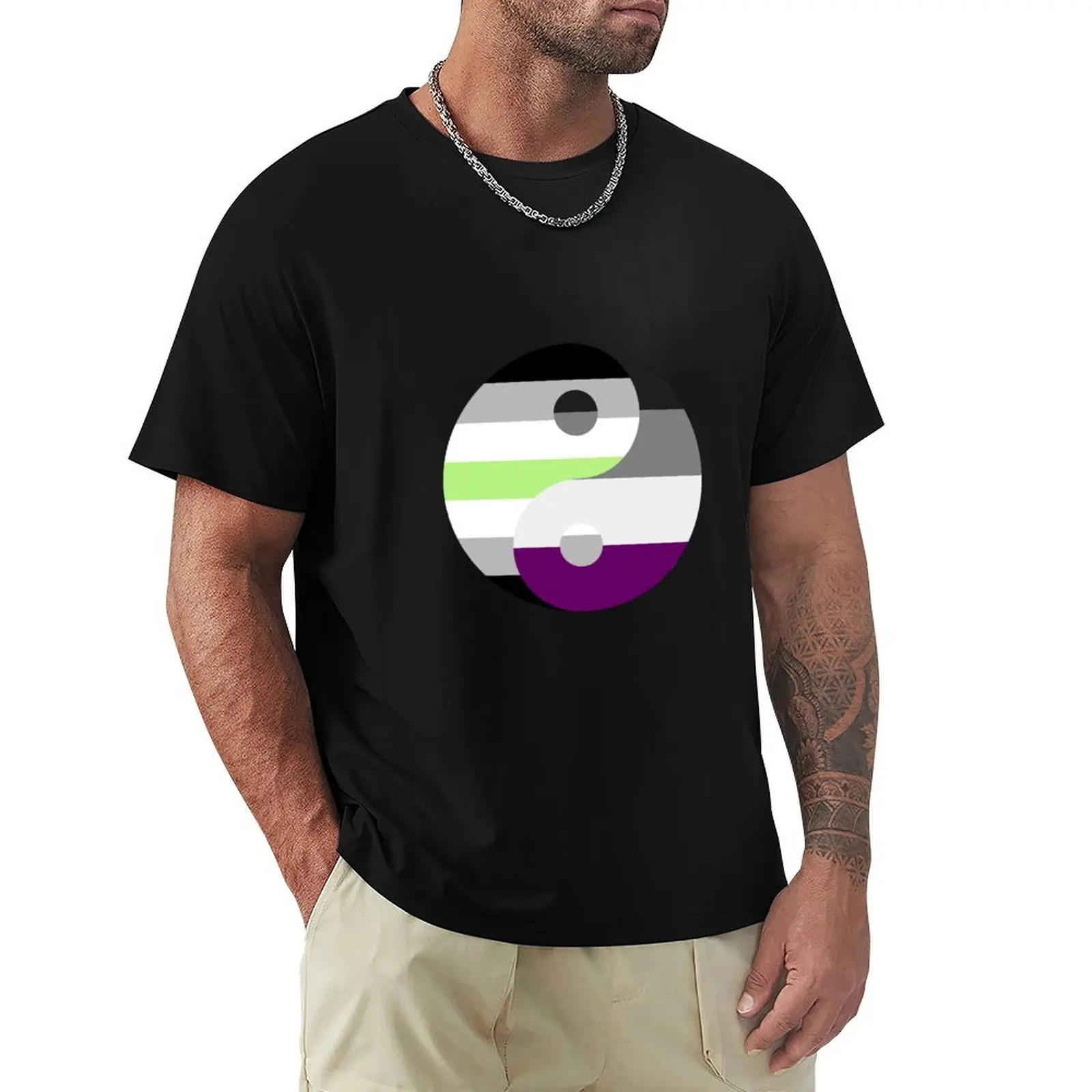 

Yin Yang Agender/Asexual Pride T-Shirt anime customs design your own essential t shirt anime clothes slim fit t shirts for men