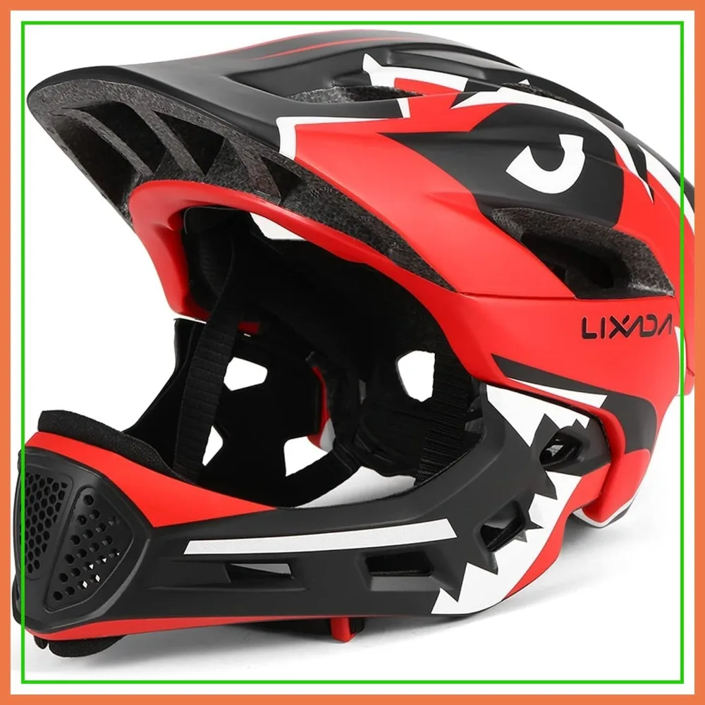 

Kids Full Face Bike Helmet Adjustable 52-56cm Detachable Chin Guard for Cycling Skate Scooter