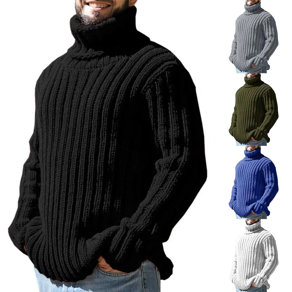 Pull à col roulé à manches longues pour hommes avec ce document solide, haut en tricot, différentes couleurs au choix, améliorez votre style