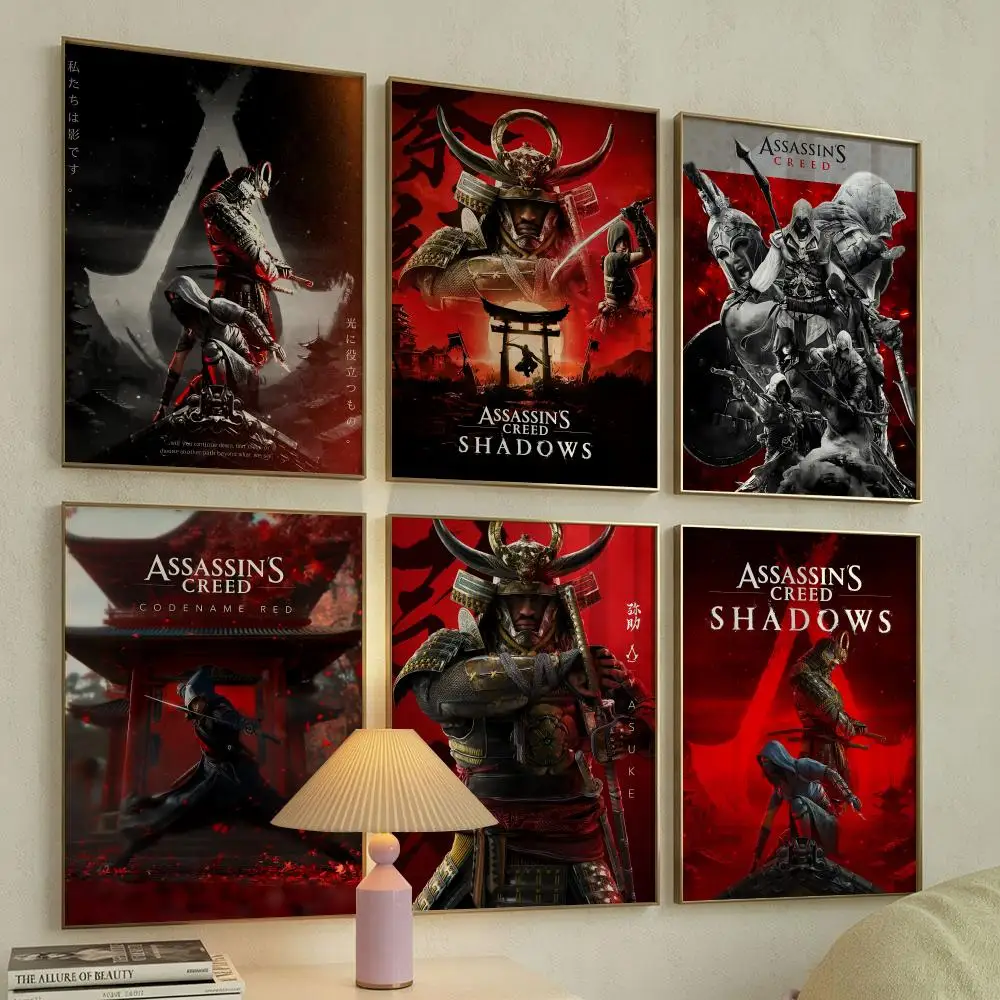 Póster del juego A-Assassins Creed ShadowsS, decoración artística de pared autoadhesiva, versátil, HD, resistente al agua, para el hogar y el dormitorio