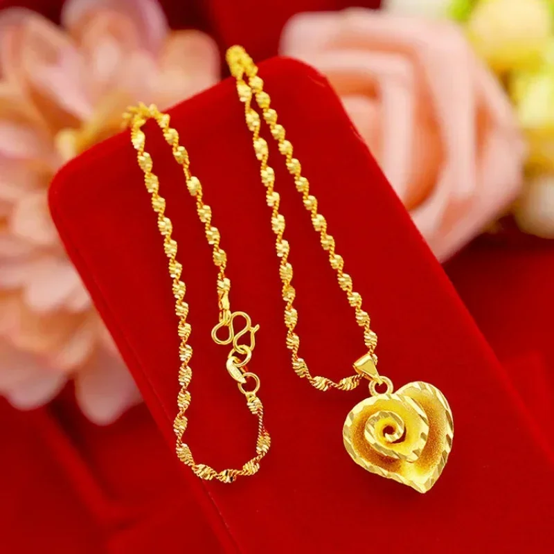 3D gold water wave necklace pendant 18K love fashion versatile wedding with 999 logo can be freely matched