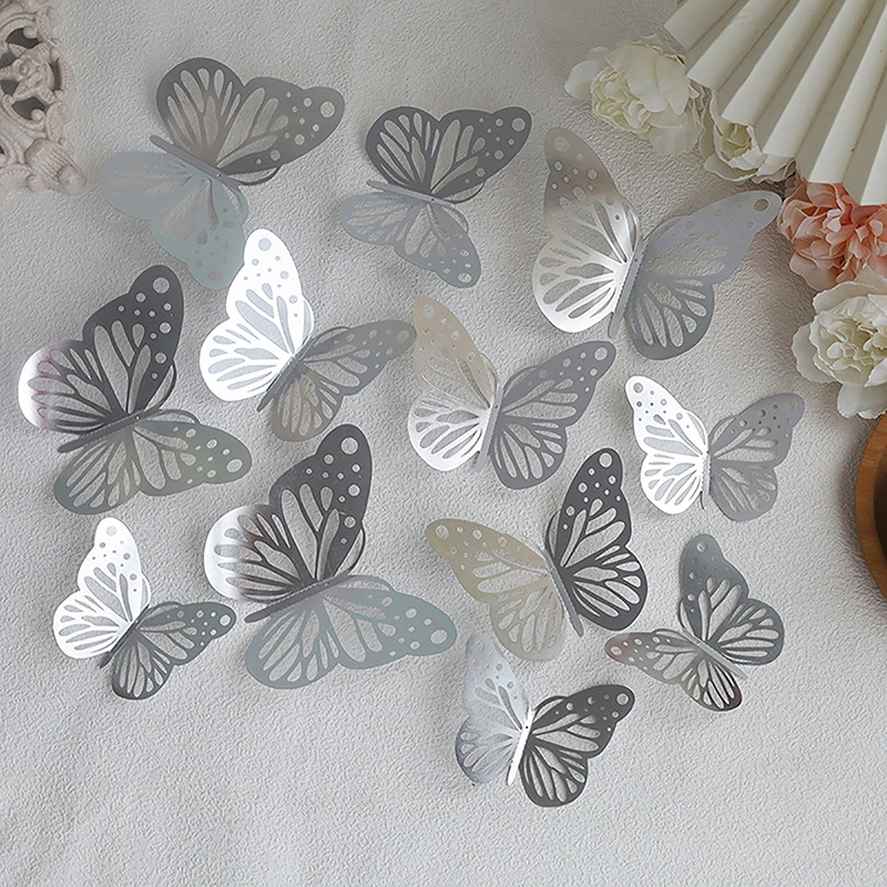 New 12pcs Happy Birthday Cake Topper Rose Gold Folding Type Butterfly Kids Party Cake Topper Dessert Decoration Baby Shower Gift