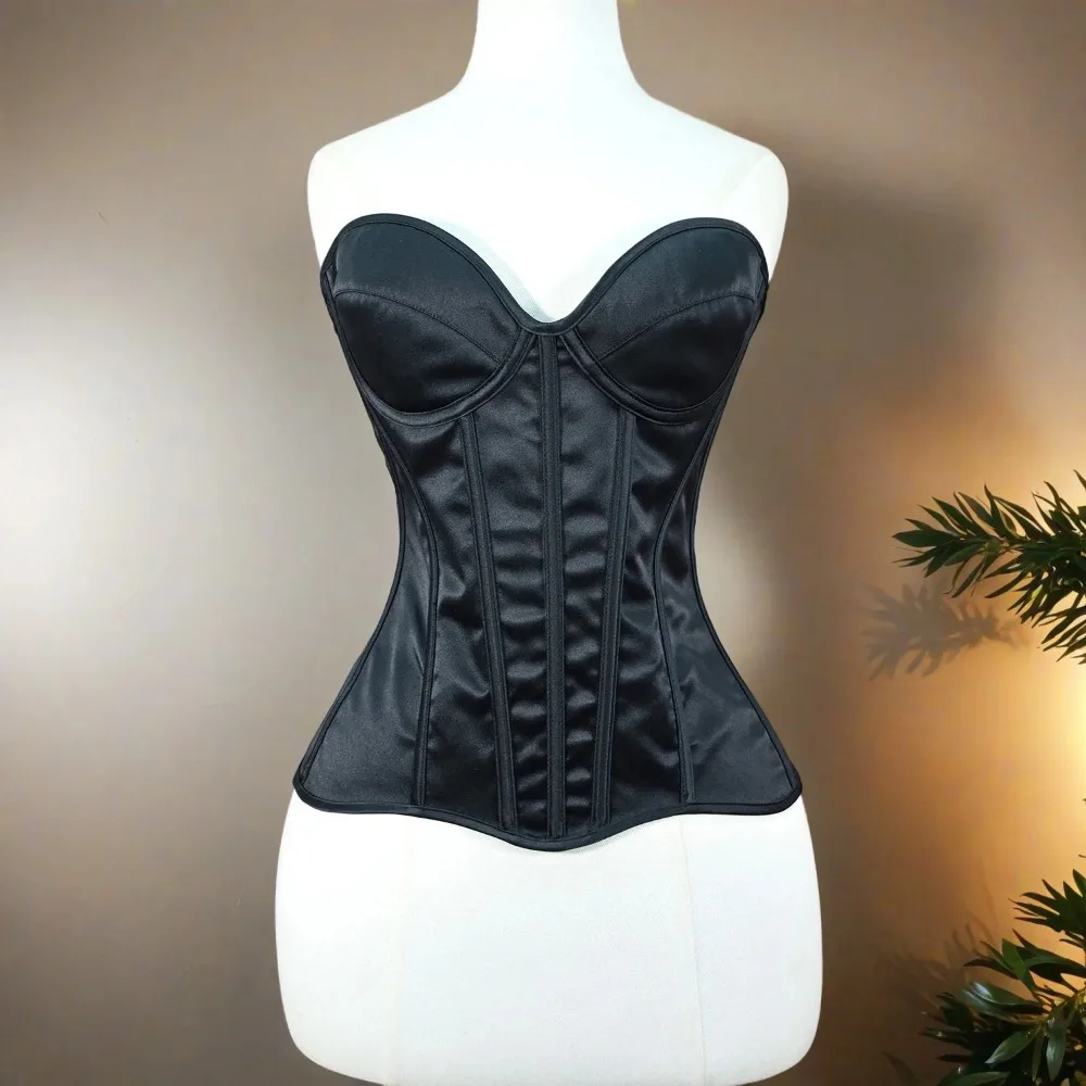 

Women Corset Bustier Overbust With Cups Lace Up Steel Boned Bodices Wasit Trainer Body Shaper Sexy Strapless Stage Costume