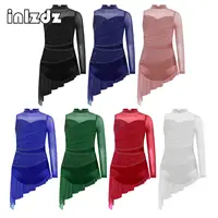 Vestido de baile lírico de Ballet para niñas, disfraz de actuación de patinaje artístico, leotardo con falda asimétrica superpuesta de malla fruncida con diamantes de imitación