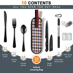 Tableware Stainless Steel Cutlery Knife Fork Spoon Steak Knife Spice Bottle Straw Outdoor Travel Portable Set
