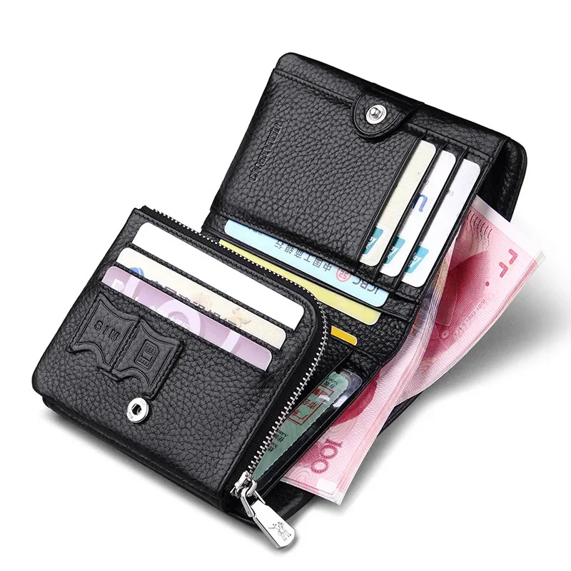 Top layer cowhide men's zipper buckle wallet New money clip Fashion business cowhide men's wallet