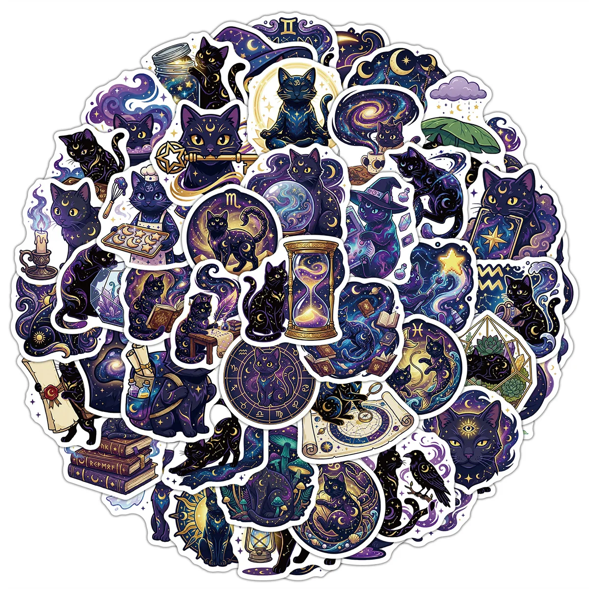50Pcs Gothic Magic Witch Cat Aesthetic Cool Moon Tarot Goth Decals DIY Scrapbook Bottle Phone Luggage Car Stickers