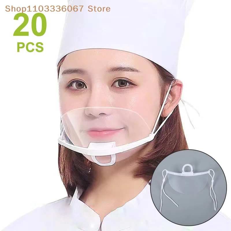 【HL】20PCS Clear Plastic Catering Mask Hotel Beauty Chef Waiter Protective Mask Reusable Visible Splash Proof Mask