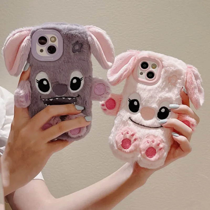 

Cute 3D Cartoon Stitch Plush Embroidered Phone Case for iPhone 17 17Pro 16 15 14 Plus 13 12 11 Pro Max Fashion protective cover
