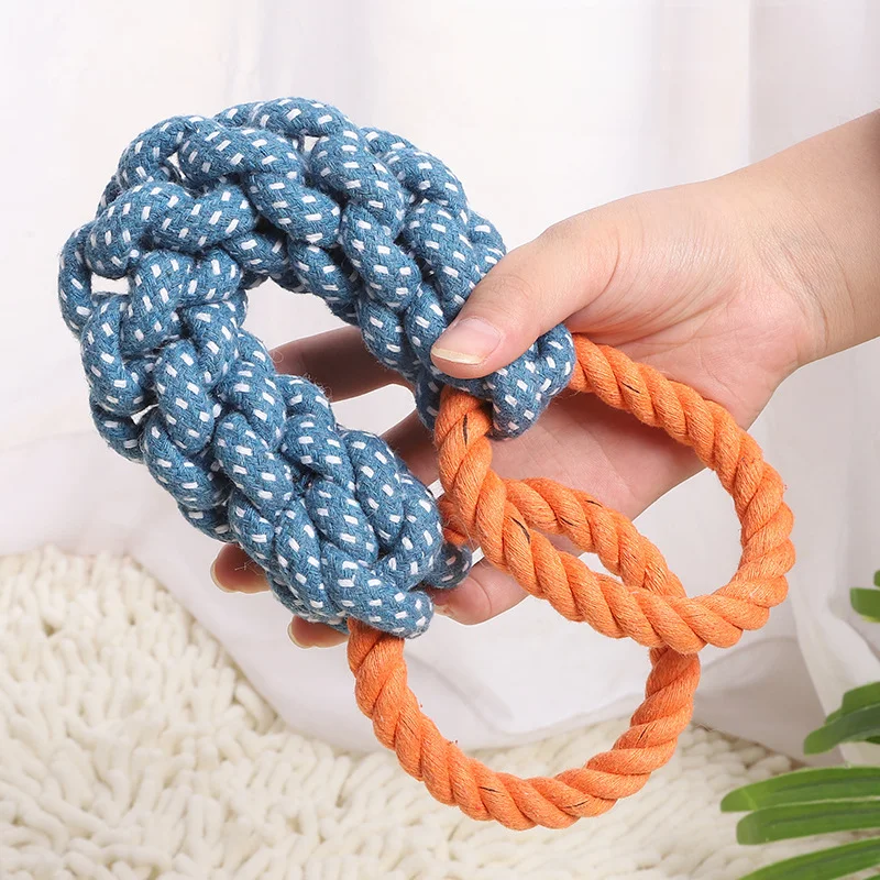 Cotton Rope Interactive Dog Toys Hand Knitted Dog Molar Cleaning Teeth Bite Resistant Puppy Dog Chew Toys Pet Accessories