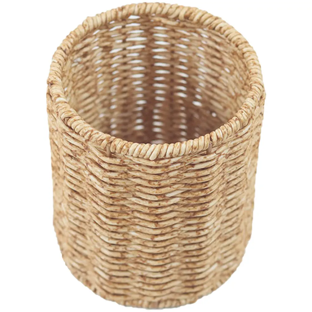 Simulated Rattan Woven Pen Holder Large Capacity Desktop Pencil Container Multifunctional Organizer for Pens Brushes Ruler