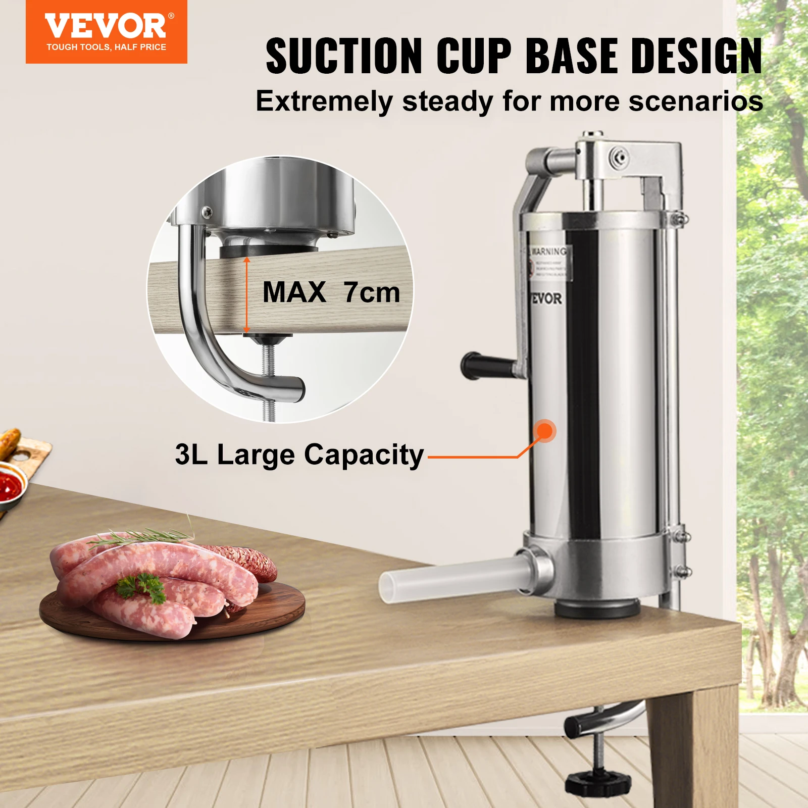 VEVOR 1.5/3L Capacity Vertical Sausage Stuffer Food Filling Processors with 3 Stuffing Tubes Kitchen Accessories Home Appliance