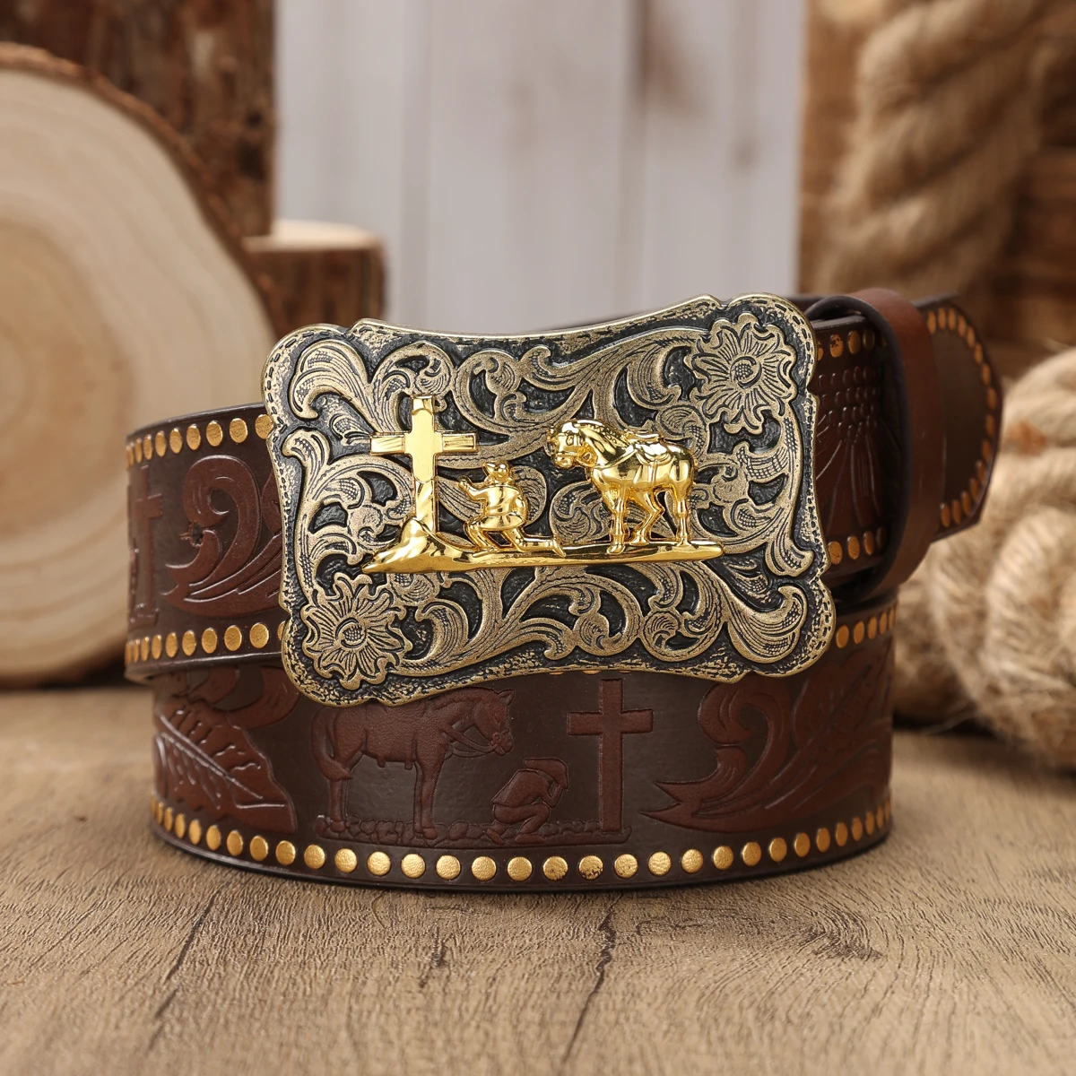 1pc Retro PU Leather Belt with Western-style Buckle - Suitable for Both Men and Women - Perfect for Daily Wearing