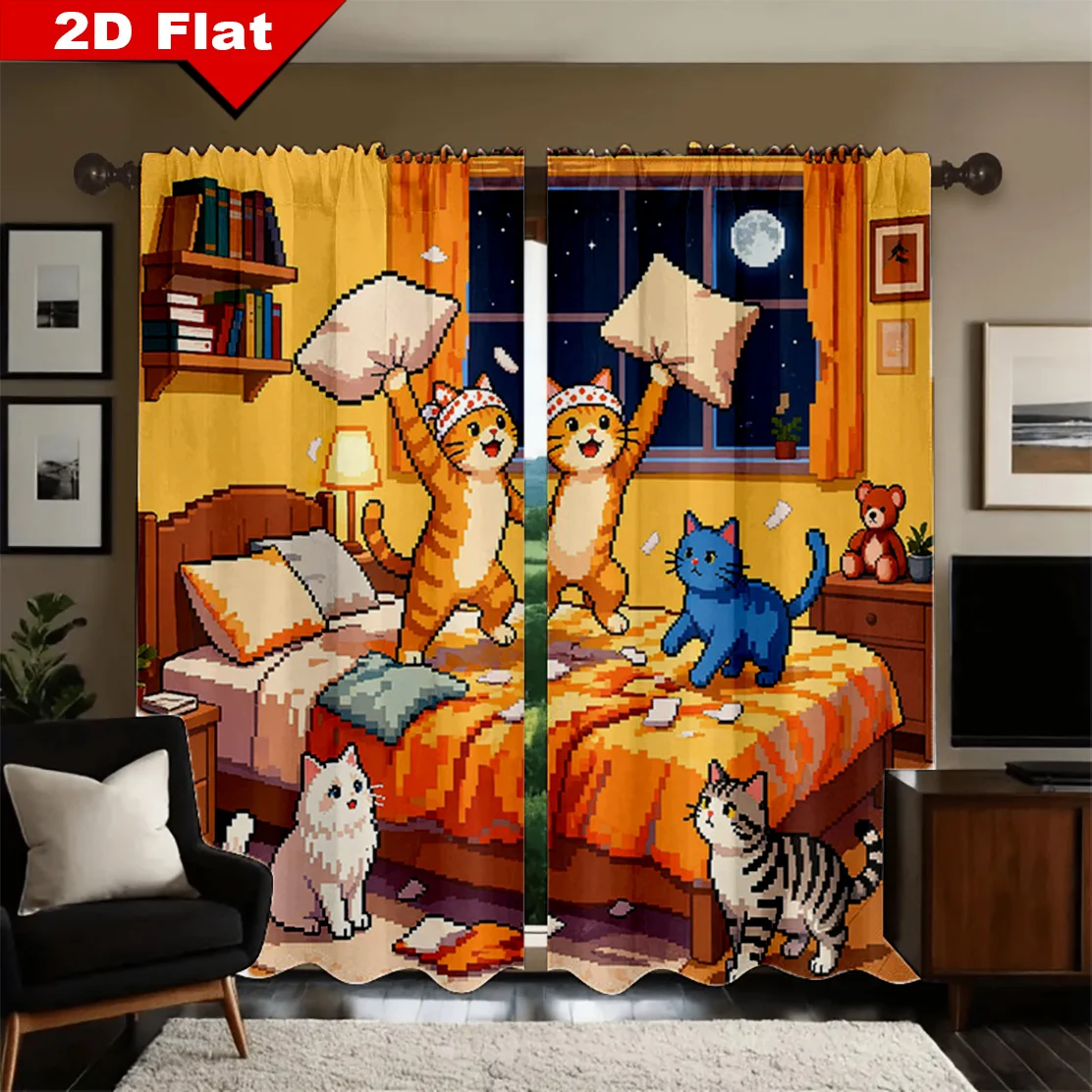 Whimsical Cartoon Curtains for Kids Room Nursery Window Decor Animal Print Pop Up Book Style Curtains Panel Bright Kawaii