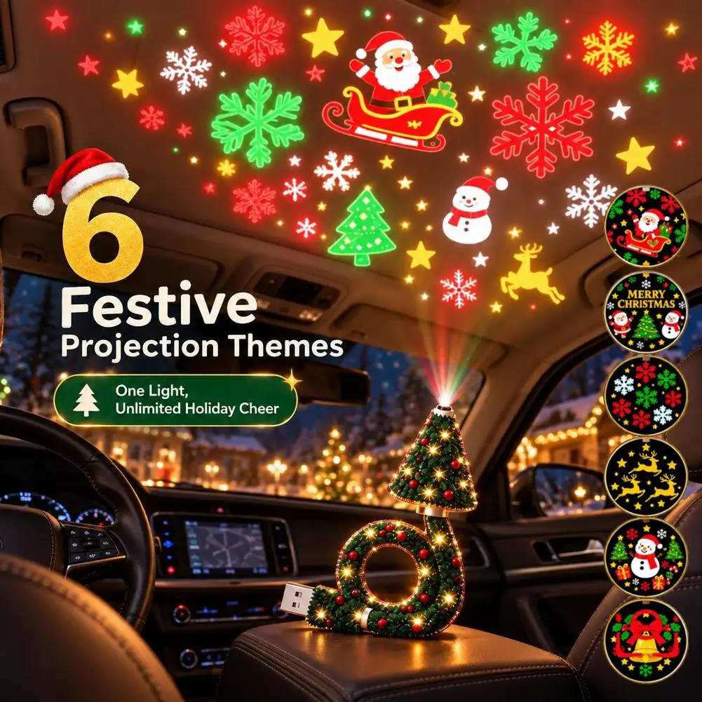 Christmas Projector Light USB Powered Christmas Night Lights With 6 Holiday Patterns Flexible Tree Lamp For Bedroom Ceiling