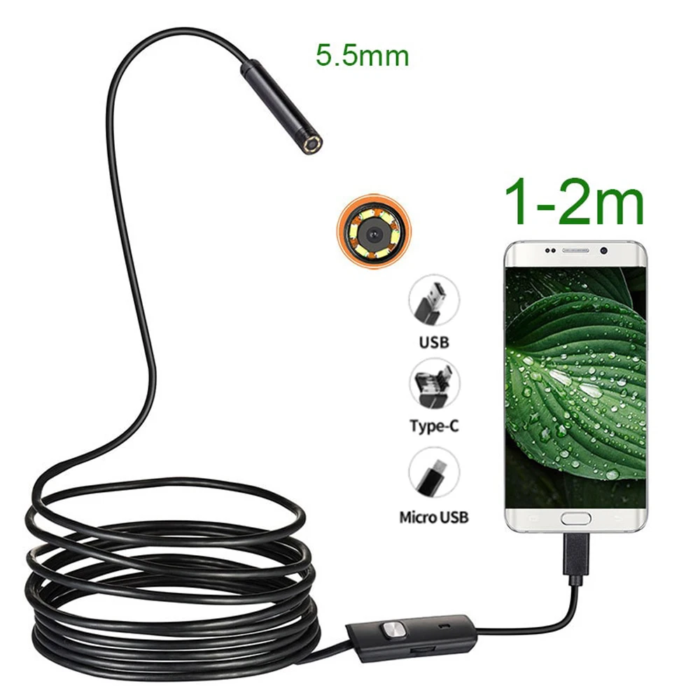 5.5MM Android Endoscope 3 In 1 USB/Micro USB/Type-C Borescope Inspection Camera Waterproof for Smartphone