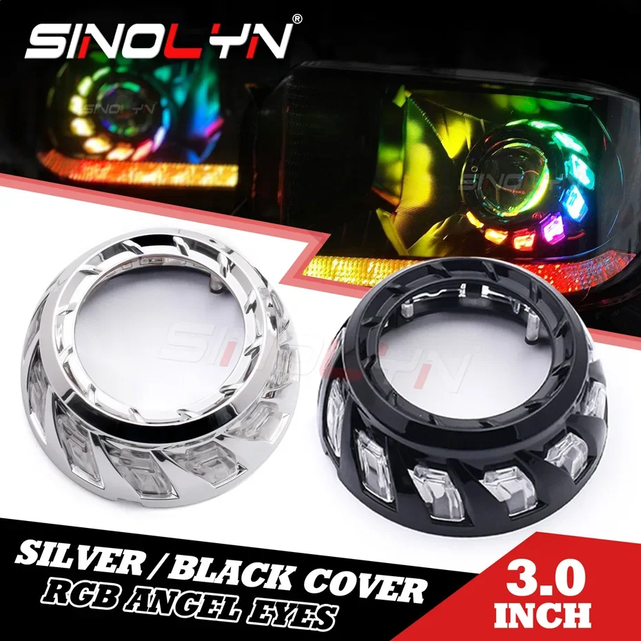 

Sinolyn 3 Inch RGB Angel Eyes Spiral Shrouds LED Dynamic Revolving Sequential Flowing Bezels For Bi LED/Bi Xenon Projector Lens