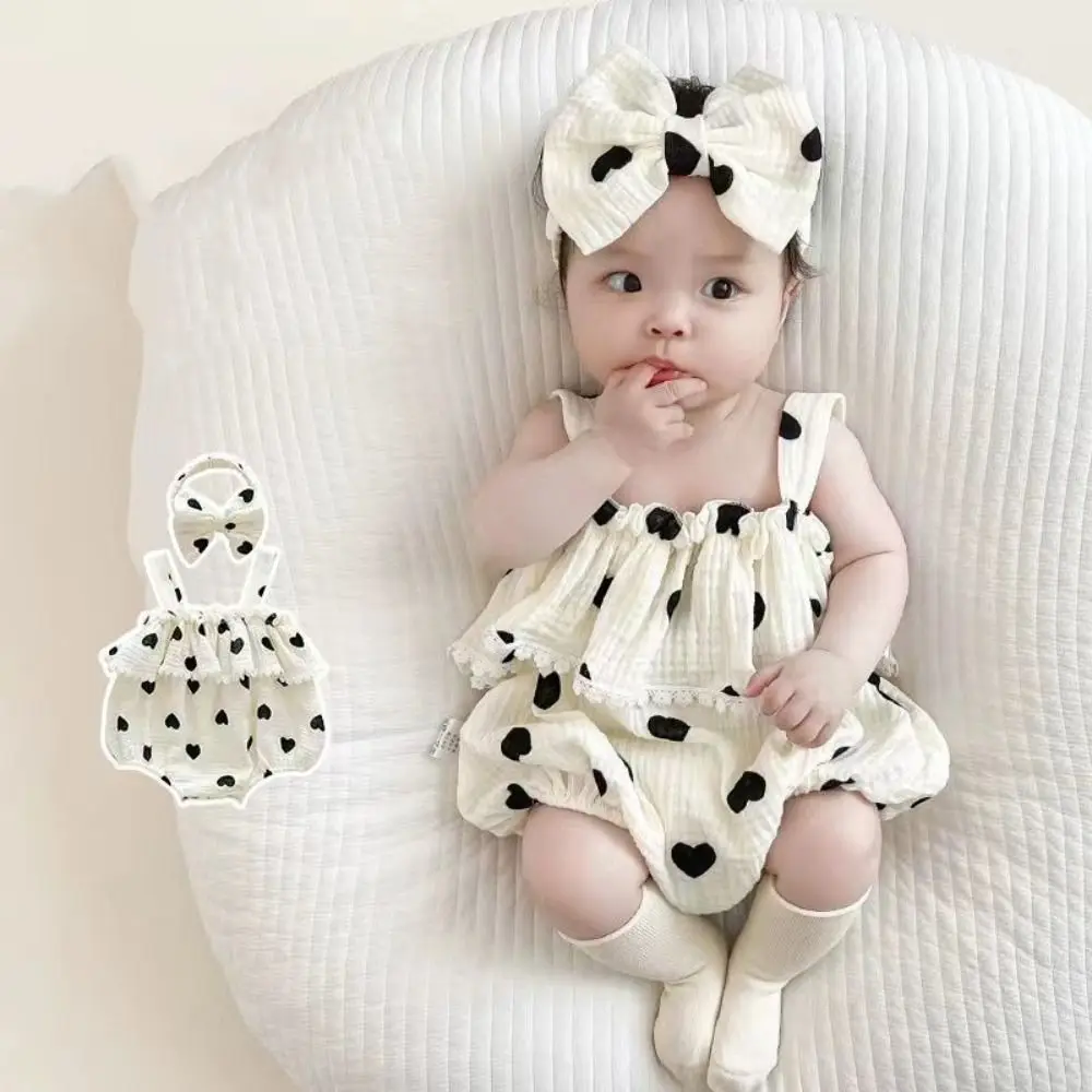 

Soft Ruffle Heart Baby Romper Bodysuit Infant Romper Lace Baby Jumpsuit Bow Heart Cotton Baby Shorts Climb Suit Newborn Baby