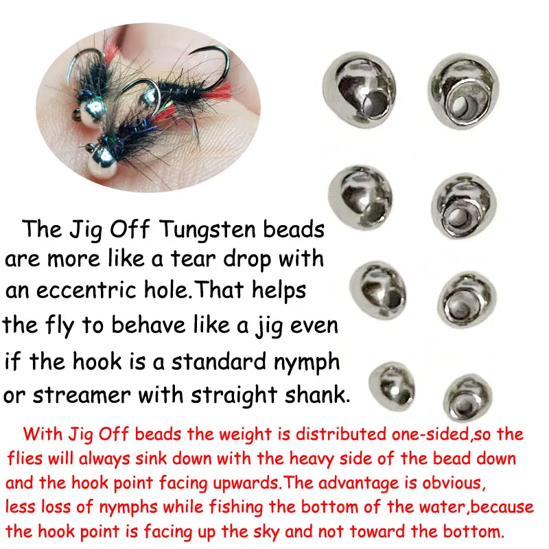 20pcs Offset Tungsten Bead Tying Nymph Jig Tear Drop Shaped Jig Off Beads 2.3mm~3.8mm Fly Tying Accessories Fishing Trout