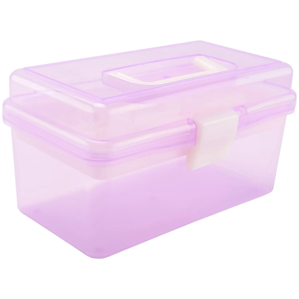 Plastic Handle 2 Layer Hardware Tools Storage Box, Clear Purple