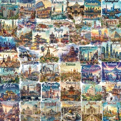50pcs Transparent Cartoon City Building Label Sticker Pack Waterproof PET Decorative Guitar Notebook Stickers
