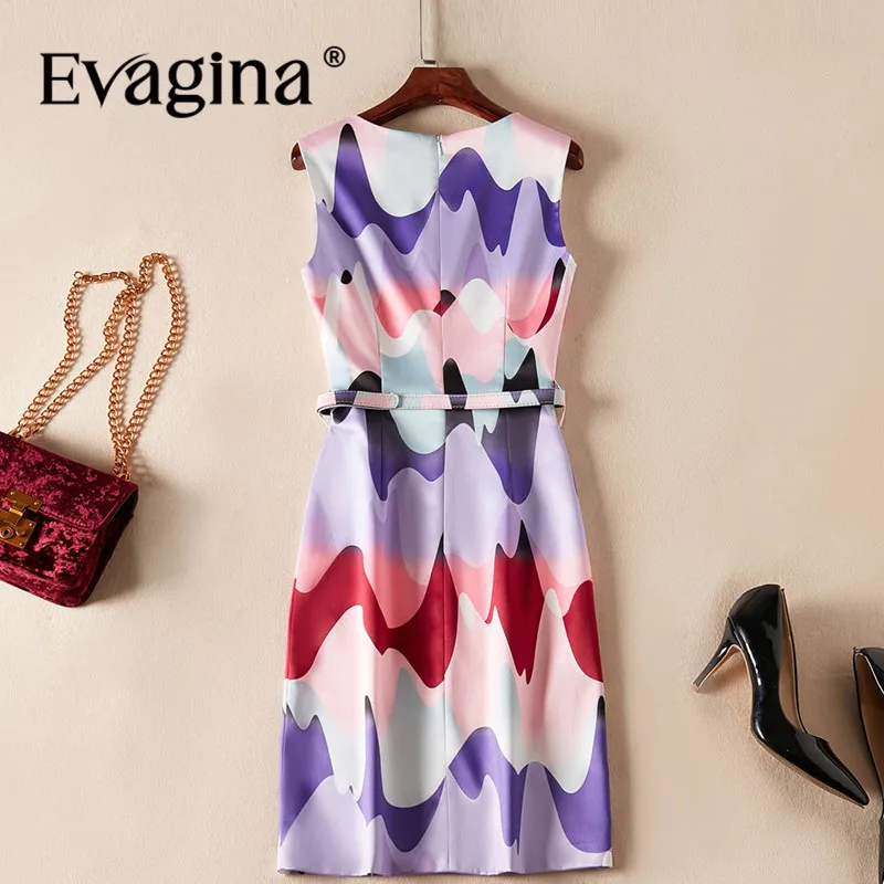 Evagina New Fashion Runway Designer Dress Women's Sleeveless Printing Lace-UP High Street  S-XXL A-Line Mini Dresses