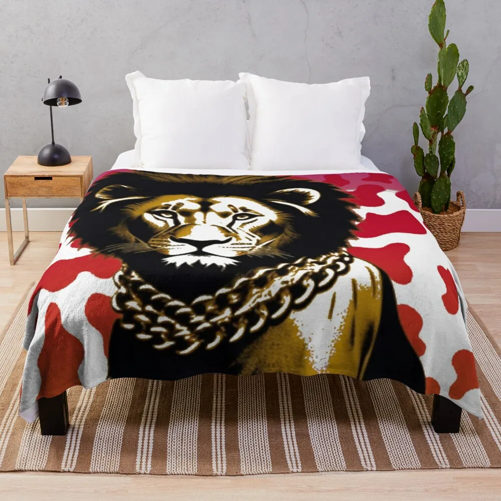 Lion animal print in cranberry Throw Blanket cosplay anime warm winter Retros Single Blankets