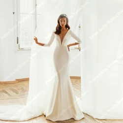 Formal Deep V-Neck Women Wedding Dresses Sexy Ivory Mermaid Long Sleeves Bridal Bridal Gowns Ball Vestidos De Novia Customized