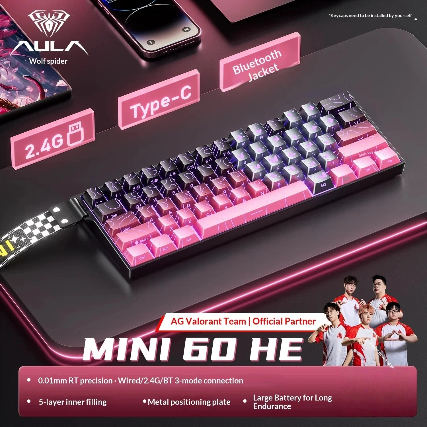 

AULA MINI60: 60% трехрежимная клавиатура с магнитными переключателями | 0.01 мм RT, сканирование 128K, 4000 мАч, RGB – идеальный геймерский гаджет для FPS-игр