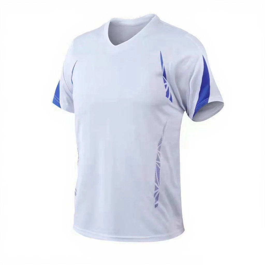 Men's Sports T-Shirt  V Neck Short Sleeve with Green Accents, Quick-Dry Breathable Athletic Top for Running & Training