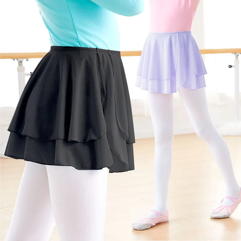 Girls Ballet Skirt Elastic Waist Dance Skirt Kids Mesh Short Skirt Double Layers Ballet Dance Skirt Tutu Dress Ballet Costumes