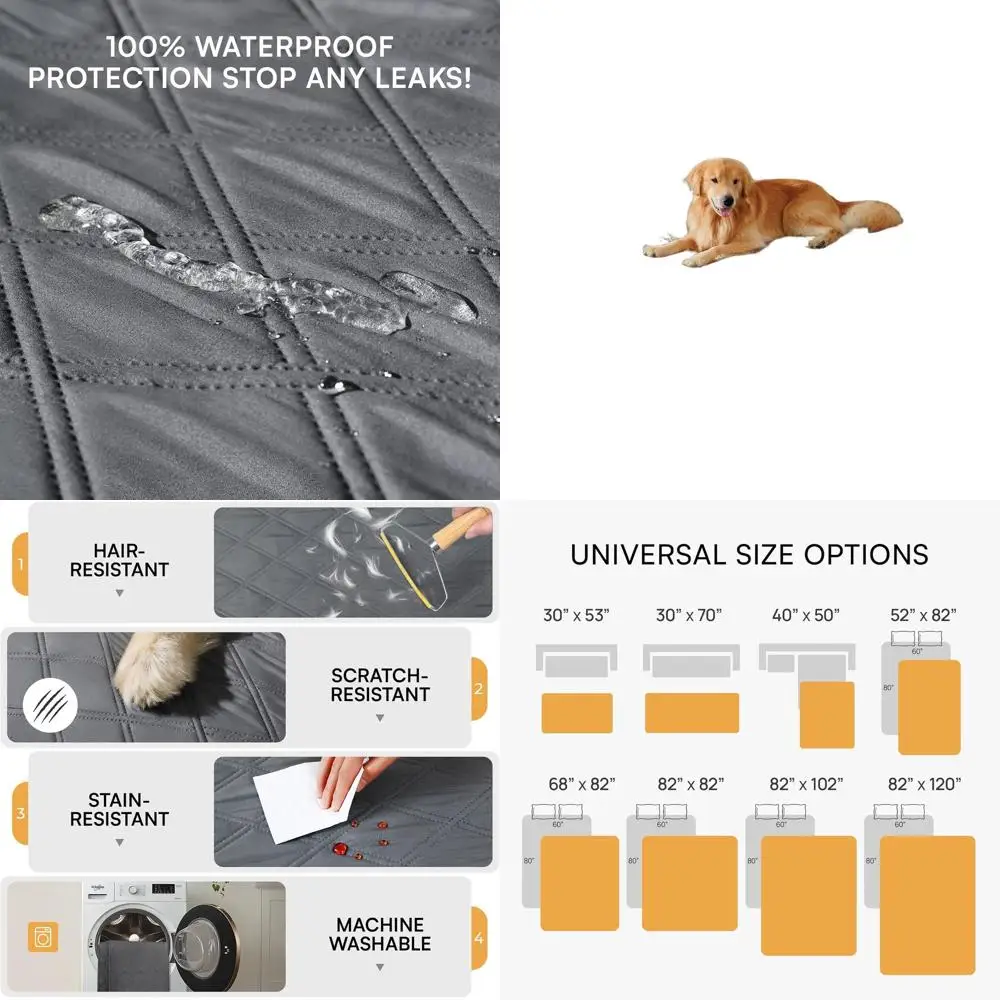

Grey Dog and Cat Sofa Protector, 100% Waterproof, Anti-Slip Couch Cover, 82x120 Inches