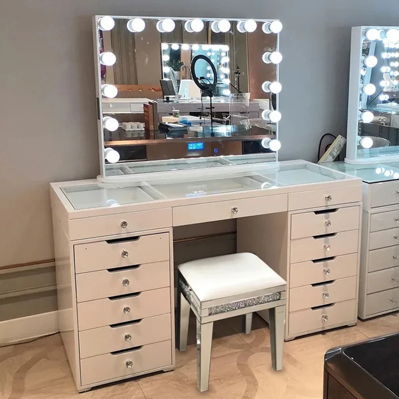 American style white illuminated dressing table, commercial bucket cabinet, storage and integration of beauty