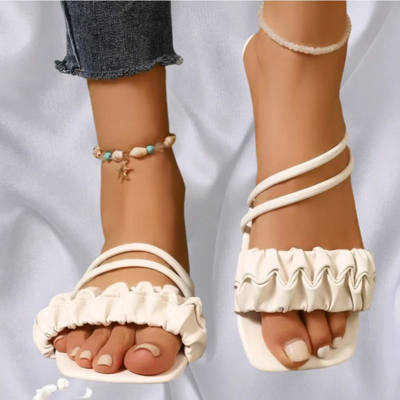 

Новые летние удобные повседневные тапочки с плоской подошвой и круглым носком, модные женские тапочки больших размеров с открытым носком