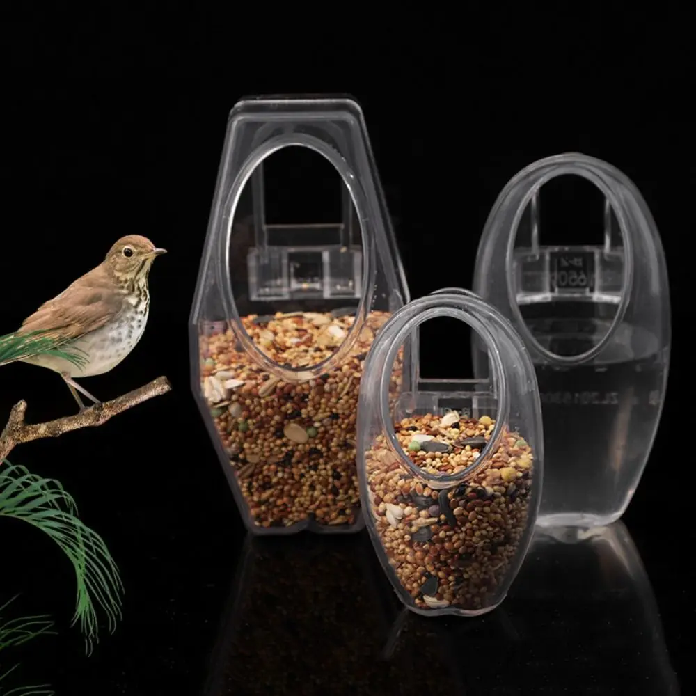 

Wall Hanging Bird Food Cup Anti Splashing Transparent Parrot Feeder Drinker Plastic Detachable Bird Food Dispenser For Cage