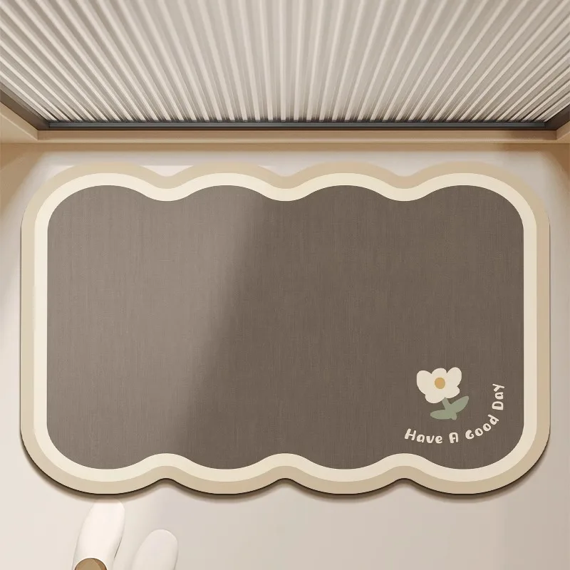 VIKAMA Wavy Edge Entrance Rug Have A Good Day Dark Grey Off White Non Slip Water Absorbent Doormat Home Decoration
