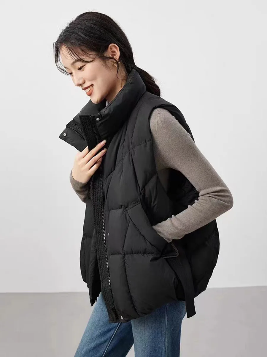 خفيفة الوزن الأبيض بطة أسفل صدرية دافئة للنساء الوقوف طوق بلون سترة معطف سميك الشتاء ملابس خارجية غير رسمية