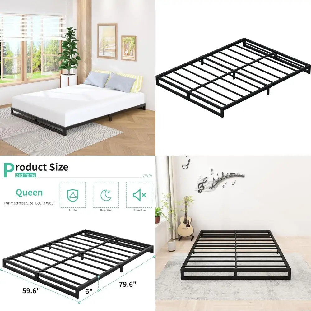 Cama Queen com Plataforma de Aço Reforçado de 6 Polegadas - Não Requer Box Spring, Montagem Fácil, Preta